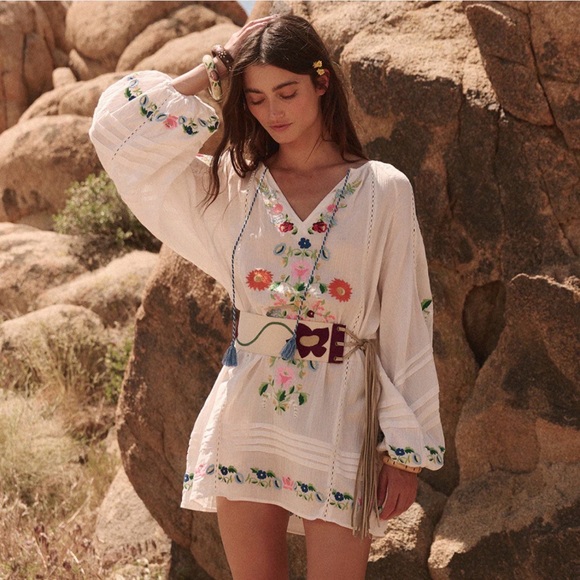 Spell Dresses & Skirts - SPELL NWT RARE 💐 Florapaloosa Embroidered Tunic Dress Wildflower Size SM 🌼 White